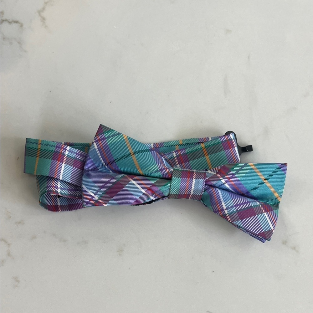 Nordstrom Purple & Teal Plaid Silk Bow Tie - Youth - Picture 2 of 4